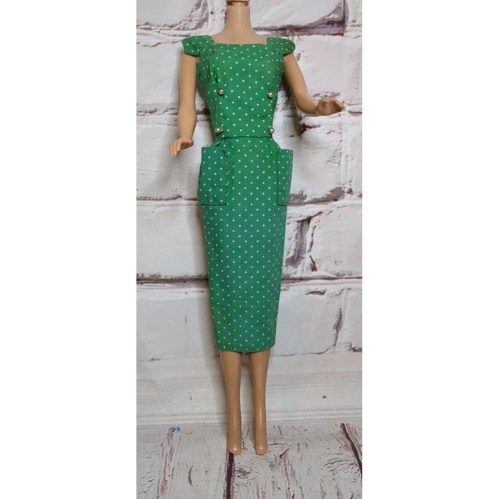 MATTEL Barbie On-The-Go Green Polka Dot Sheath Dress 1960's VINTAGE